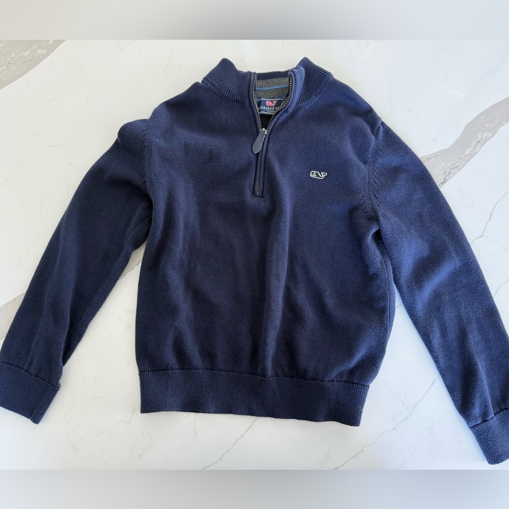 Vineyard Vines Boy’s Quarter Zip Pullover Navy Sweater, Size 7